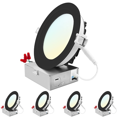 Luxrite 6 Inch LED Recessed Downlights 5CCT 2700K-5000K 18W 1800LM Dimmable Wet Rated IC Rated Black, 4PK LR22636 LR22656-4PK